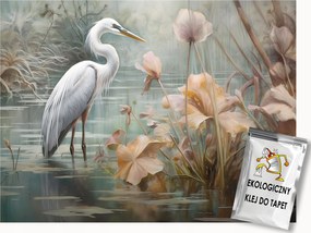 Fotótapéta Flizelina Természet Tó Virágok Madár Kócsag 200x140 ragasztó