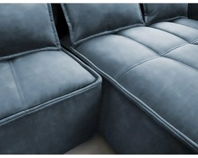 Kék bársony kinyitható-tárolóhelyes sarokkanapé (jobb oldali-heverő résszel) Campo – ELTAP