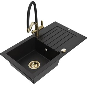 Mexen Pablo gránit mosogató 1 medencéssel, lefolyóval és Duo konyhai csapteleppel, fekete - 6510-77-671701-57-G