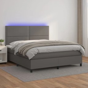 szürke műbőr rugós ágy matraccal és LED-del 160x200 cm