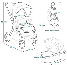 Lionelo - MIKA PLUS 2 az 1-ben kombinált babakocsi, bézs homok