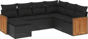 vidaXL 7 részes fekete polyrattan kerti ülőgarnitúra párnával
