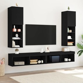 LED TV szekrény 2 db Fekete Tölgy 30,5x30x102 cm Mérnökifából