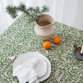 Len asztalterítő 140x300 cm Evergreen Damask – Linen Tales