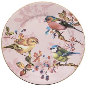 Vintage madárkás porcelán desszertes tányér rózsaszín Ø 21 CM