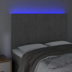 világosszürke bársony LED-es fejtámla 144x5x118/128 cm