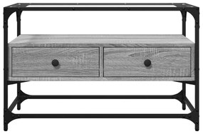 szürke sonoma szerelt fa TV-szekrény üveglappal 80 x 35 x 51 cm