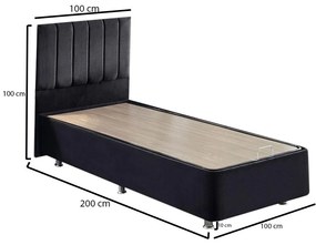 Egyszemélyes ágy kárpitozott fejtámlával 100 cm Kemadi (fekete) (ágyráccsal) (tárolóhellyel). 1094817