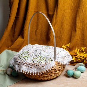 Fehér Húsvéti Kosár Terítő, nagy, 50 cm-es, csipkés