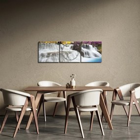 Egy kép Erawan vízeséséről az erdőben (órával) (90x30 cm)