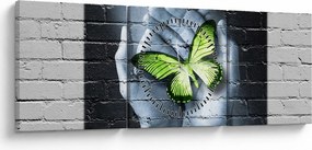 Kép - Zöld pillangó a falon (órával) (90x30 cm)