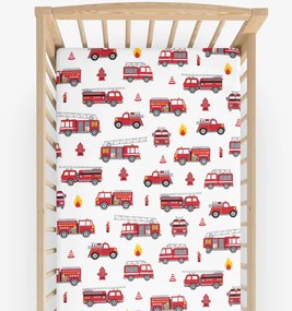 Goldea gyermek körgumis pamut lepedő kiságyba - tűzoltóautók 60 x 120 cm