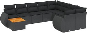 vidaXL 10 részes fekete polyrattan kerti ülőgarnitúra párnákkal