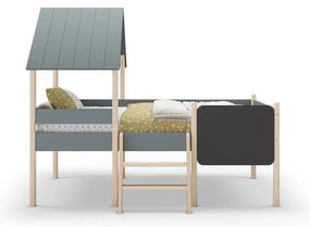 Szürkészöld borovi fenyő házikó alakú-galéria gyerekágy ágyráccsal 90x190 cm Mint – Marckeric