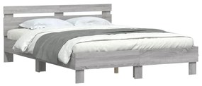 szürke sonoma színű ágykeret fejtámlával és LED-del 140x190 cm