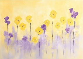 Üveg kép - Lila és sárga virágok (70x50 cm)