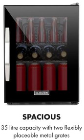 Klarstein Beersafe M Onyx, hűtőszekrény, C energiahatékonysági osztály, LED, 2 fém rács, üvegajtó