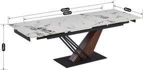 Kihúzható kerámia étkezőasztal 180–240 cm méretben, fehér márvány/dió színben REX 2