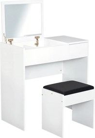 HOMCOM Sminkelőasztal Stool-al - Forgatható Tükörrel és Tárolódobozokkal 80x40x79 cm és 40x30x40 cm Fehér | Aosom