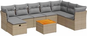 vidaXL 9 részes bézs polyrattan kerti ülőgarnitúra párnákkal