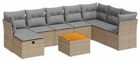 vidaXL 9 részes bézs polyrattan kerti ülőgarnitúra párnákkal