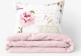 Goldea krepp ágyneműhuzat duo - pünkösdirózsa mintás, púderrózsaszín hátoldal 140 x 220 és 70 x 90 cm