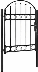vidaXL fekete acél kerítéskapu íves tetejű 102 x 125 cm