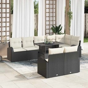Kerti Kanapé Szett 9 pcs Fekete és krémszínű 100 x 55 x 73 cm