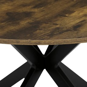 Kerek Étkezőasztal 120×120×75,5 cm, MDF Old Wood + Fekete Fém Láb