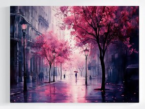 Vászonkép Canvas Kilátás Város Utca Ősz Fák Eső 80x60