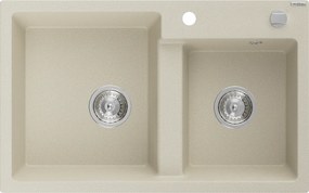 Mexen Tomas  konyhai mosogató gránit 2 medence+ pop up szifon 800 x 500 mm, beige, szifon   króm - 6516802000-69 2 medencés
