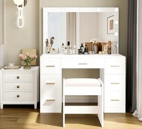 Nagy öltözőasztal fehér, világítással 80 x 40 x 110cm