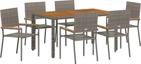 vidaXL Kert étkező szett 7 pcs Szürke polirattan
