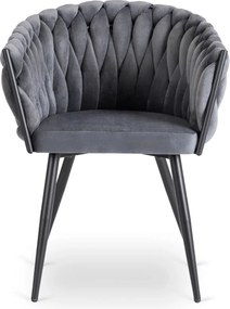 Fonott bársony szék szürke színben, ELENA