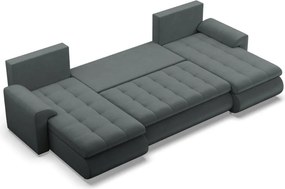 Tokio U alakú sarokkanapé, 3 ágyneműtartóval, bársony, univerzális oldal, szürke