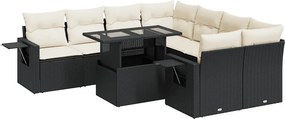 vidaXL 9 részes fekete polyrattan kerti ülőgarnitúra párnákkal