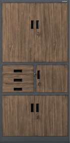 Fém irodai szekrény széffel, antracit, dió, 900x1850x400 mm: FILIP II Eco Design