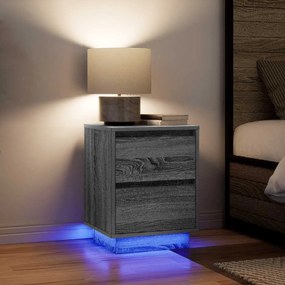 2 db szürke sonoma éjjeliszekrények LED világítással 38x34x50cm