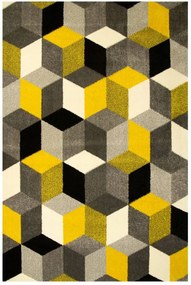 140x190 cm Divatos Szumatra Szőnyeg Szürke-sárga Cubes
