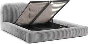 Világosszürke kárpitozott ágyneműtartós franciaágy ágyráccsal 160x200 cm Martina – Micadoni