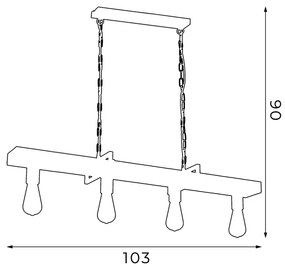 HARD csillár láncon 4xE27/60W/230V, ipari stílusú világítás