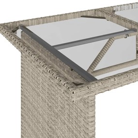 szürke polyrattan üveglapos kerti asztal 110x68x70 cm
