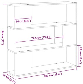 Könyvespolc Fekete Tölgy 100x24x94 cm Műanyag Fa