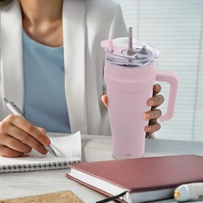 Rózsaszín termobögre szívószállal 1,2 l Termo – Orion