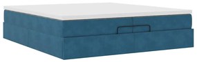 Ottomán ágykeret matracokkal Sötétkék 200x200cm bársony