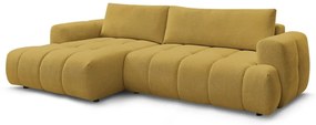 Mustársárga kinyitható-tárolóhelyes sarokkanapé (bal oldali-heverő résszel) Fuji – Bobochic Paris
