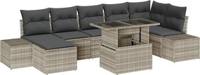 vidaXL Kerti Kanapé Szett tárolóval 8 pcs Világosszürke Poli rattan