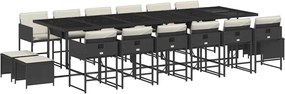 vidaXL 17 részes fekete polyrattan kerti étkezőgarnitúra párnákkal