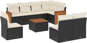 vidaXL 9 részes fekete polyrattan kerti ülőgarnitúra párnákkal