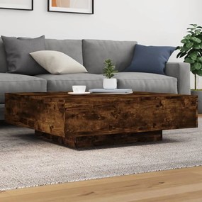 Füstös tölgy színű dohányzóasztal LED-lámpákkal 100x100x31 cm